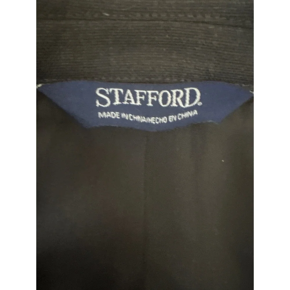 Stafford Mens Black Two Button Blazer Sport Coat Crest Buttons 48R